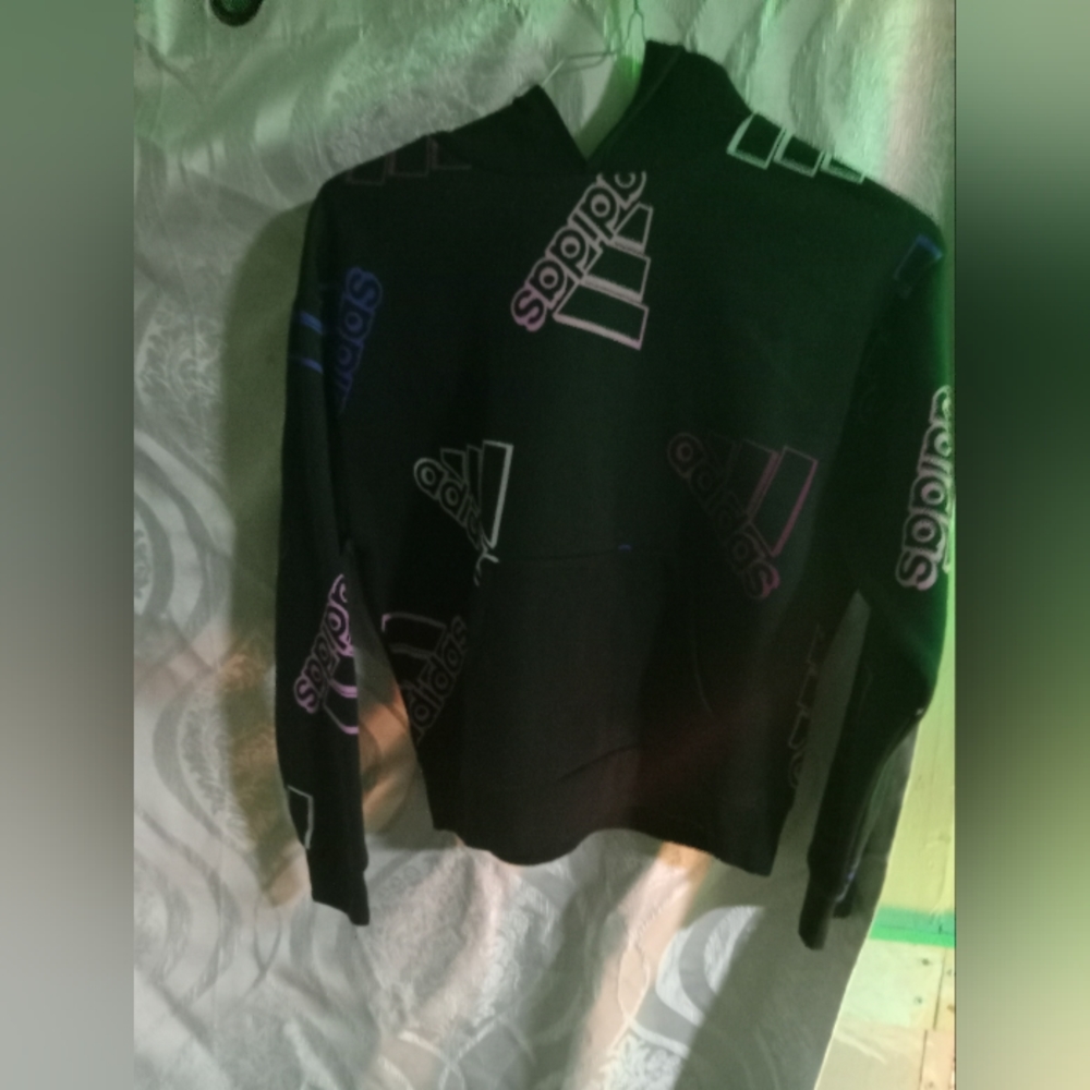 Adidas Junior's black multicolor hoodie size large 14